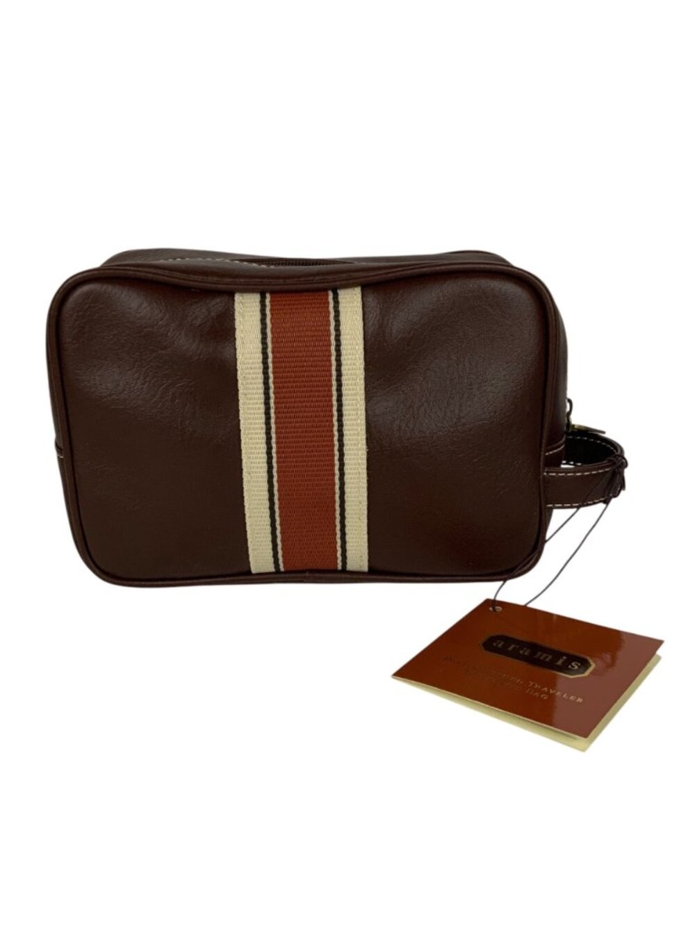 Aramis Distinguished Traveler Toiletries Bag Vinyl Brown Striped Lining New